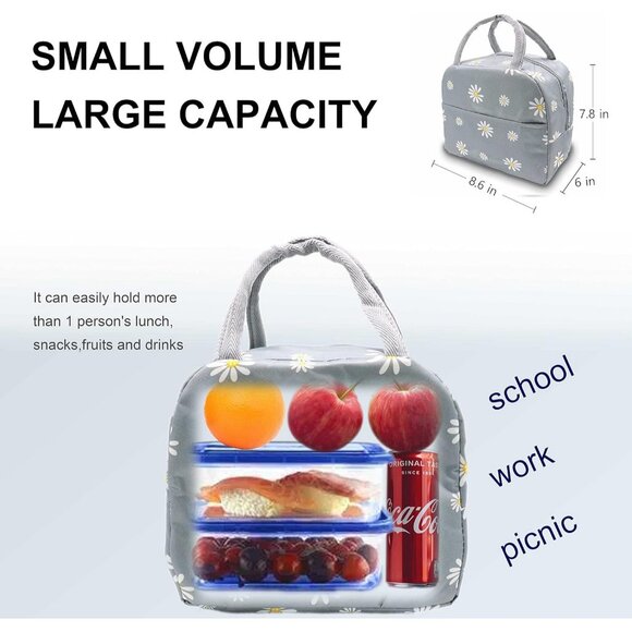Sonuimy Insulated Lunch Bag for Women & Men, Leakproof Tote with Daisy Print - Picture 5 of 6